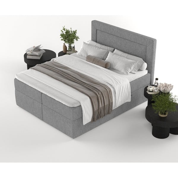 Šedá boxspring postel s úložným prostorem 200x200 cm Imagine – Maison de Rêve-image-3