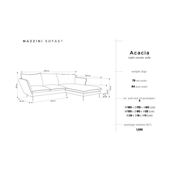 Světle šedá sametová rohová pohovka Mazzini Sofas Acacia, pravý roh-image-3