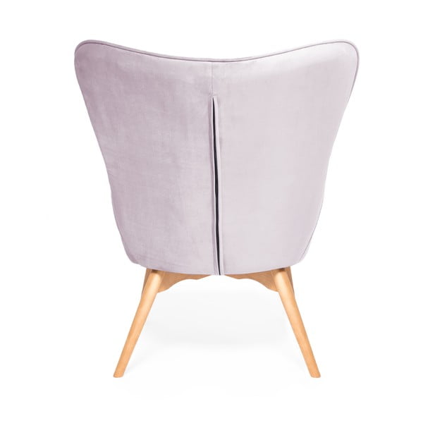 Levandulově fialové křeslo a podnožka s podnoží v přírodní barvě Vivonita Cora Velvet-image-3