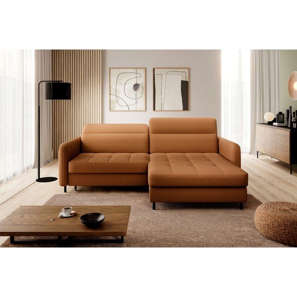 Žlutá sametová rozkládací/s úložným prostorem rohová pohovka (pravý roh/s lenoškou) Gomsi – ELTAP-image-3