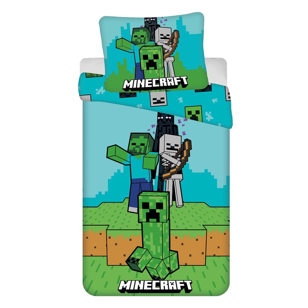 Jerry Fabrics Minecraft "Mobs Here" dětské povlečení zelená/modrá 140x200