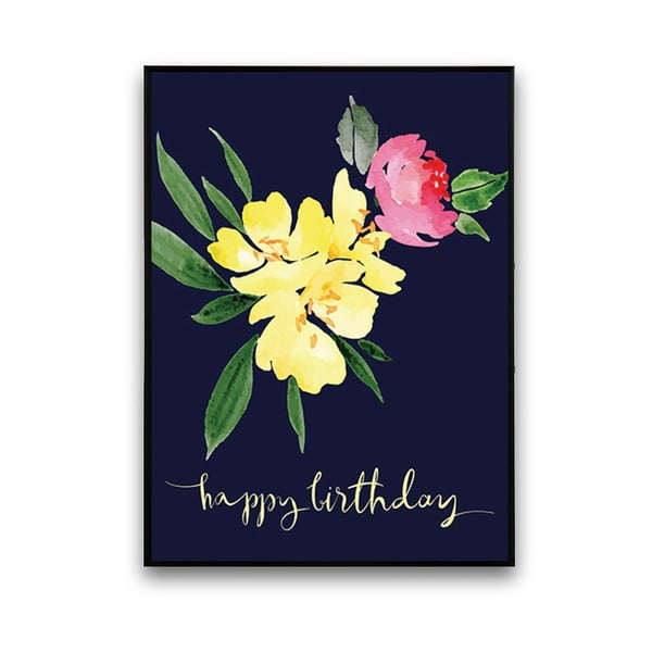 Plakát s květinami Happy Birthday, 30 x 40 cm