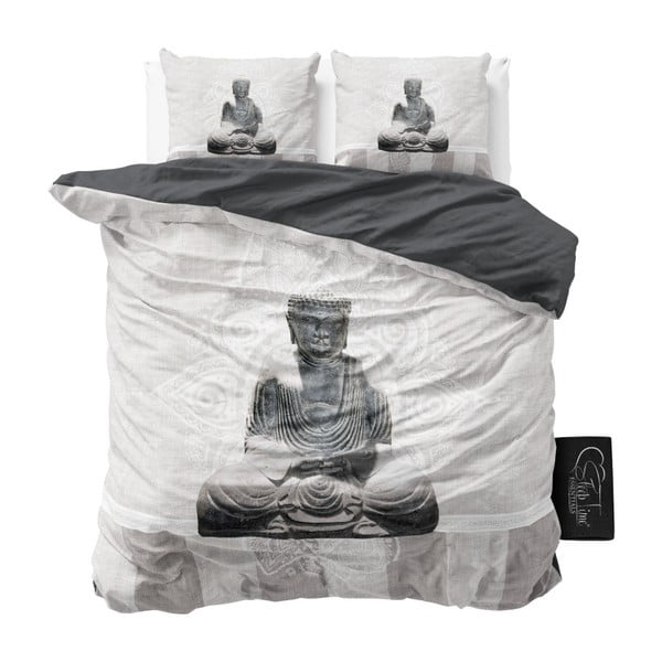 Bílé povlečení z mikroperkálu Sleeptime Buddha Love, 200 x 220 cm