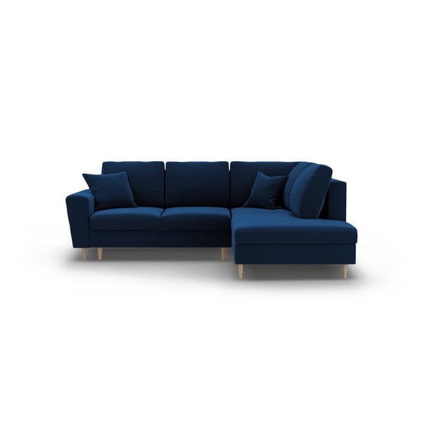 Modrá sametová rozkládací/s úložným prostorem rohová pohovka (pravý roh/do L) Kyoto – Cosmopolitan Design-image-1