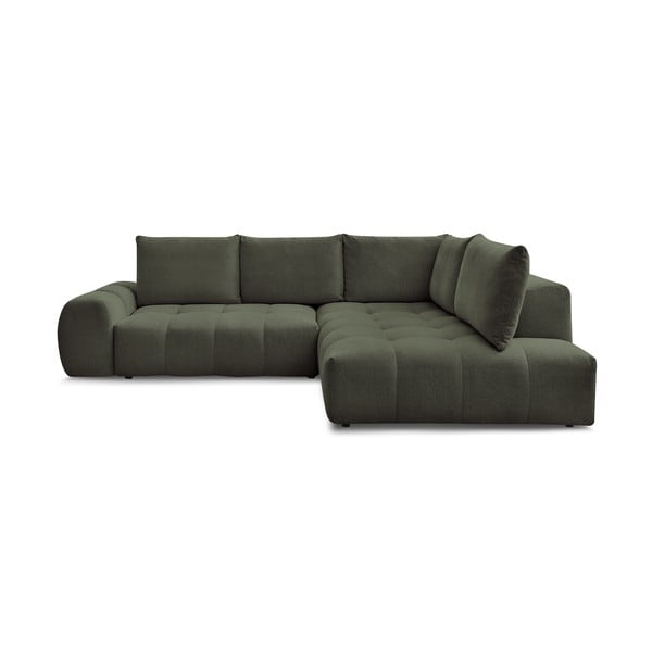 Zelená žinylková rozkládací/s úložným prostorem rohová pohovka (pravý roh/do L) Everest – Bobochic Paris