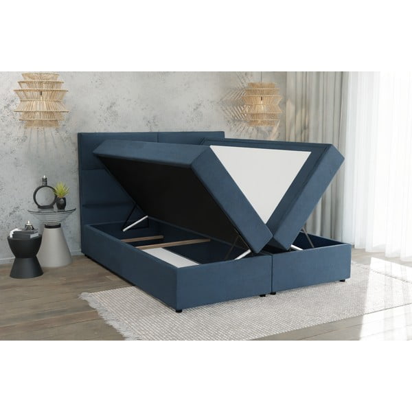 Tmavě modrá boxspring postel s úložným prostorem 140x200 cm Rico – Ropez-image-2