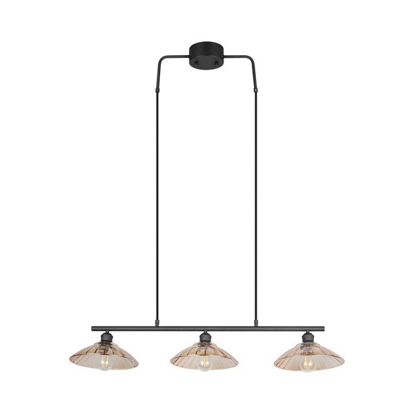 Černé/jantarové kovové závěsné svítidlo se skleněným stínidlem Eluna – Reality