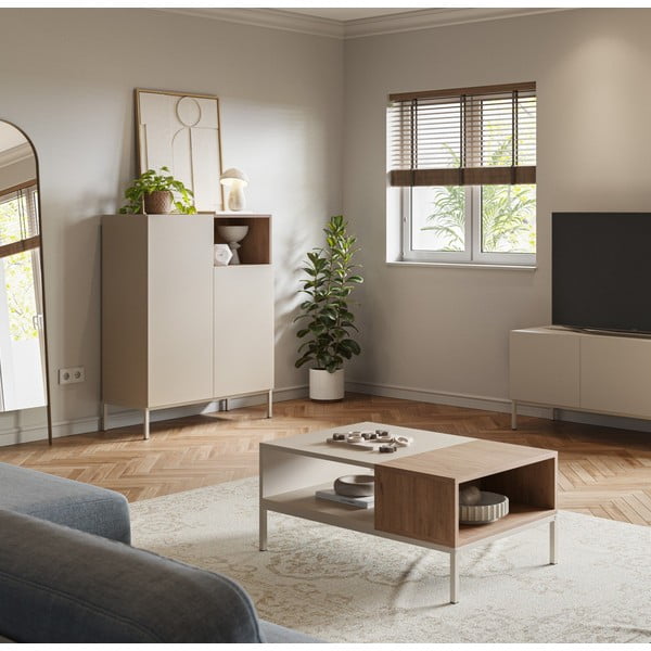 Krémový konferenční stolek 56x90 cm Cailin – Marckeric-image-1