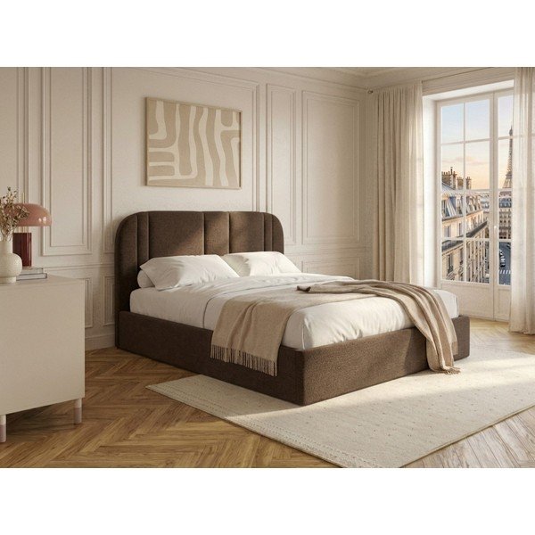 Hnědá čalouněná dvoulůžková postel s úložným prostorem s roštem 160x200 cm Sidney – Bobochic Paris-image-1