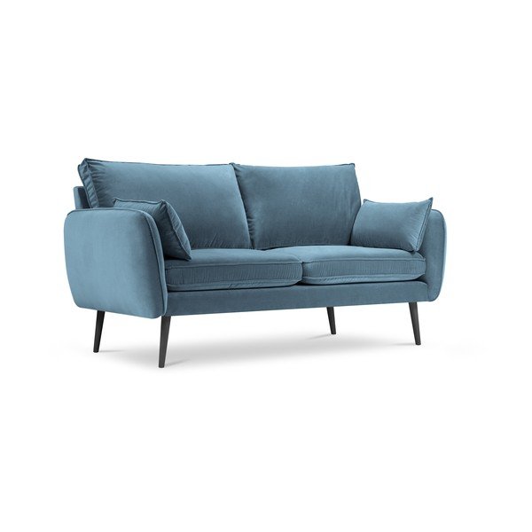 Světle modrá sametová pohovka s černými nohami Kooko Home Lento, 158 cm-image-2