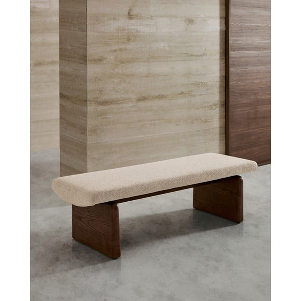 Béžová/v tmavě přírodní barvě žinylková lavice Topaz – Kave Home-image-2