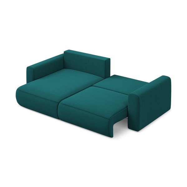 Tyrkysová sametová rozkládací/s úložným prostorem rohová pohovka (levý roh/s lenoškou) Kapua – Makamii-image-3