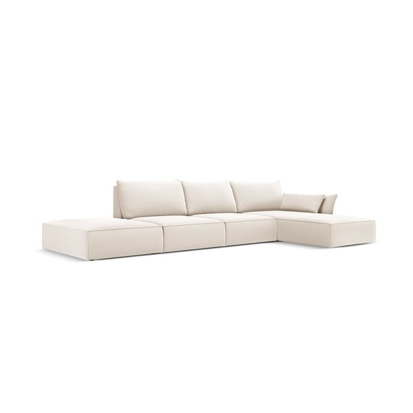 Béžová sametová rohová pohovka (pravý roh/s lenoškou) Vanda – Mazzini Sofas-image-2