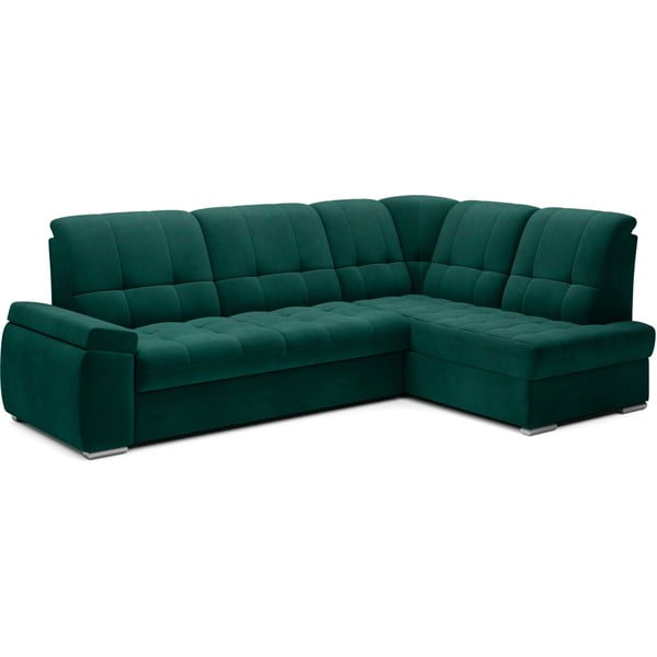 Zelená sametová rozkládací/s úložným prostorem rohová pohovka (pravý roh/do L) Sado – ELTAP-image-2