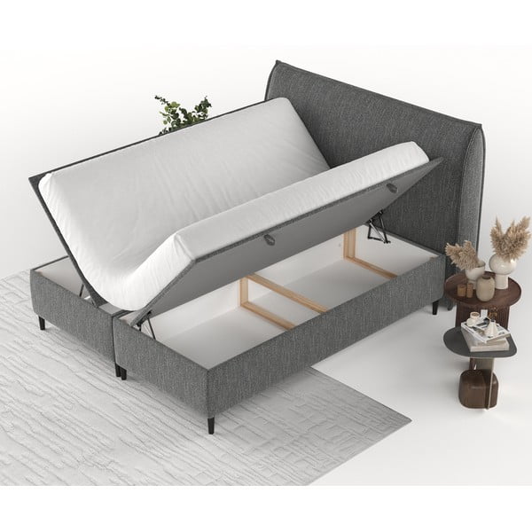 Šedá čalouněná dvoulůžková postel s úložným prostorem 140x200 cm Draco – Maison de Rêve-image-3