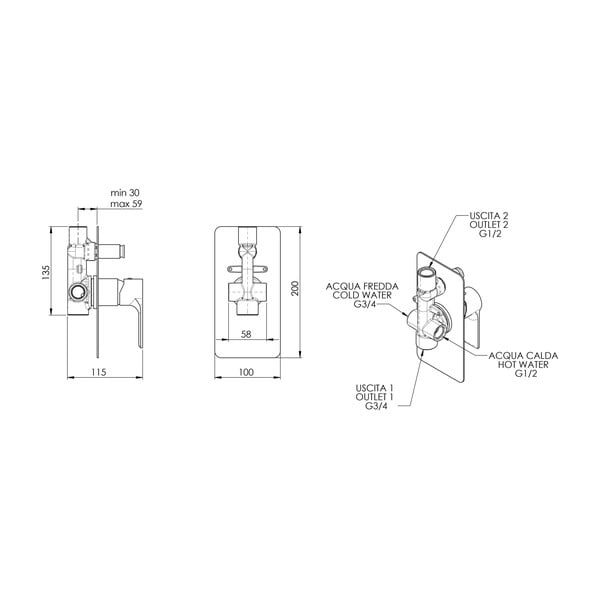 Bílá podomítková sprchová baterie (2 výstupy) Pax – Sapho-image-1