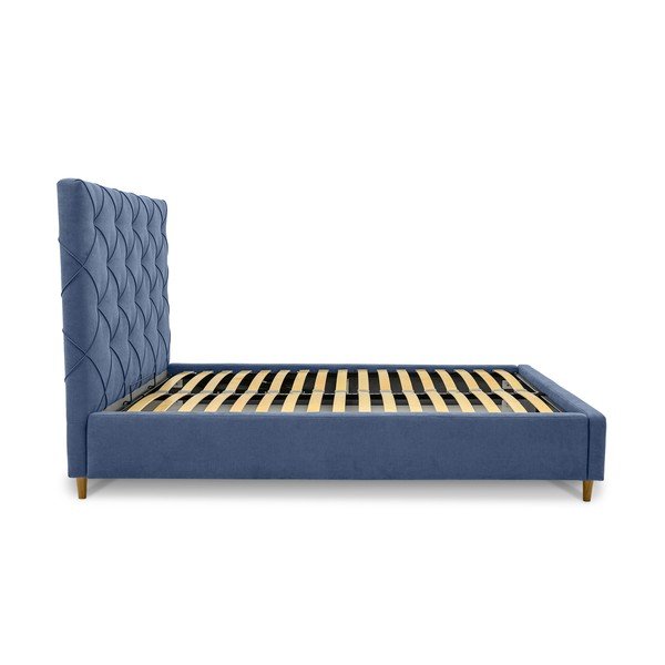 Modrá čalouněná dvoulůžková postel s úložným prostorem a roštem 140x190 cm Bee – Scandic-image-3
