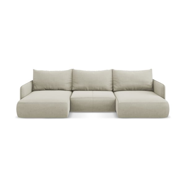 Krémová rozkládací/s úložným prostorem rohová pohovka Nanea – Makamii