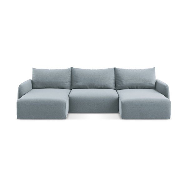 Modrá sametová rozkládací/s úložným prostorem rohová pohovka (do "U") Kalena – Makamii