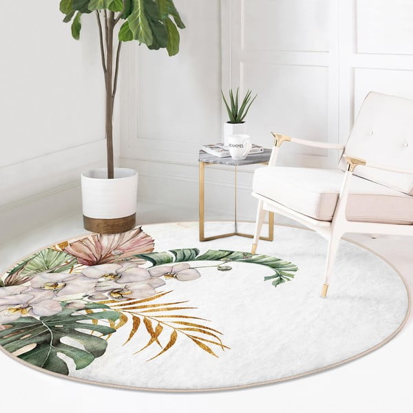 Krémový pratelný kulatý koberec vhodný pro robotické vysavače ø 100 cm Comfort – Mila Home-image-2