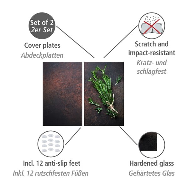 Kryty na sporák z tvrzeného skla v sadě 2 ks 52x30 cm Rosemary – Allstar-image-3