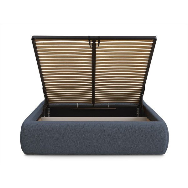 Tmavě modrá čalouněná dvoulůžková postel s úložným prostorem/bez čela s roštem 180x200 cm Inera – Bobochic Paris-image-4