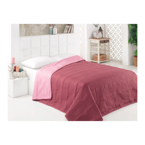 Hnědo-růžový oboustranný přehoz přes postel z mikrovlákna, 200 x 220 cm