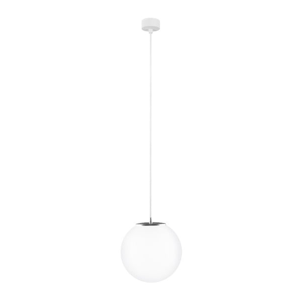Bílé závěsné svítidlo s bílým kabelem a detailem ve stříbrné barvě Sotto Luce Tsuri, ⌀ 25 cm