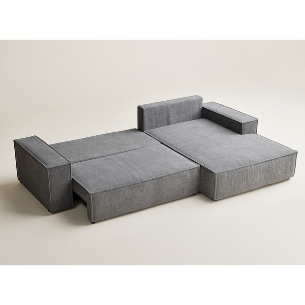 Šedá žinylková rozkládací/s úložným prostorem rohová pohovka (pravý roh/s lenoškou) Maze – Maison de Rêve-image-4