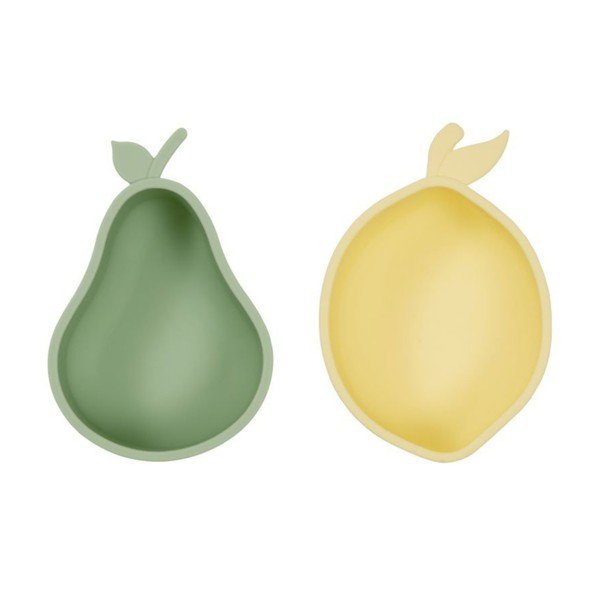 Žluté/zelené silikonové dětské misky v sadě 2 ks Lemon & Pear – OYOY Mini