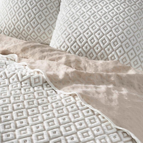 Bílý/béžový set přehozu a povlaku na polštář jersey 240x260 cm Joana – douceur d'intérieur-image-1