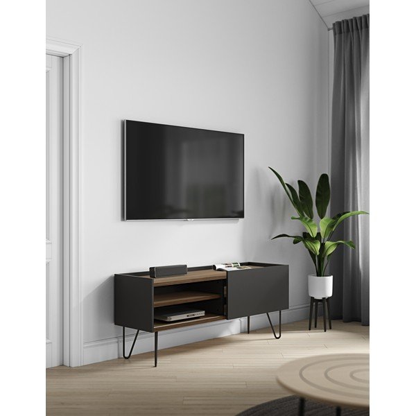Hnědo-černý TV stolek v dekoru ořechu 140x59 cm Nina – TemaHome-image-1