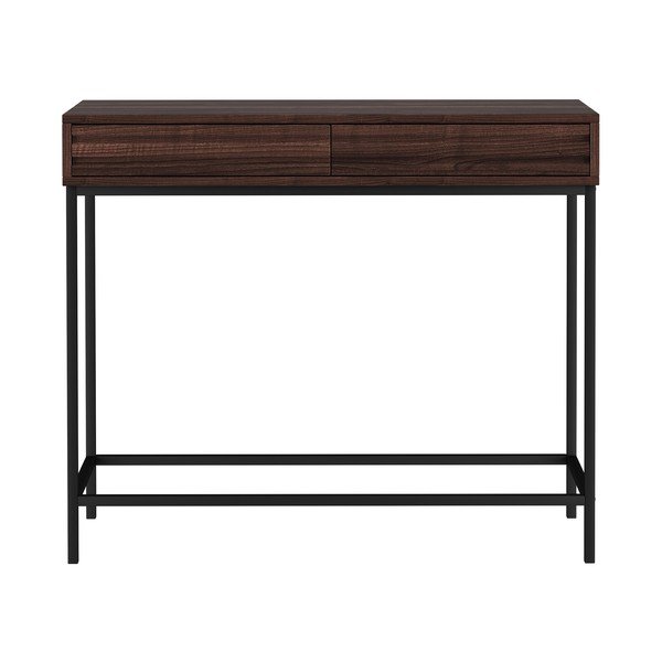 Tmavě hnědý konzolový stolek s deskou v dekoru ořechového dřeva 35x90 cm Celine – Støraa-image-4