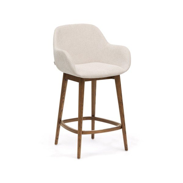 Béžová čalouněná barová židle s područkami (výška sedáku 66 cm) Konna – Kave Home