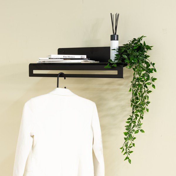 Černý kovový nástěnný věšák s poličkou 60 cm Sway – Spinder Design-image-1