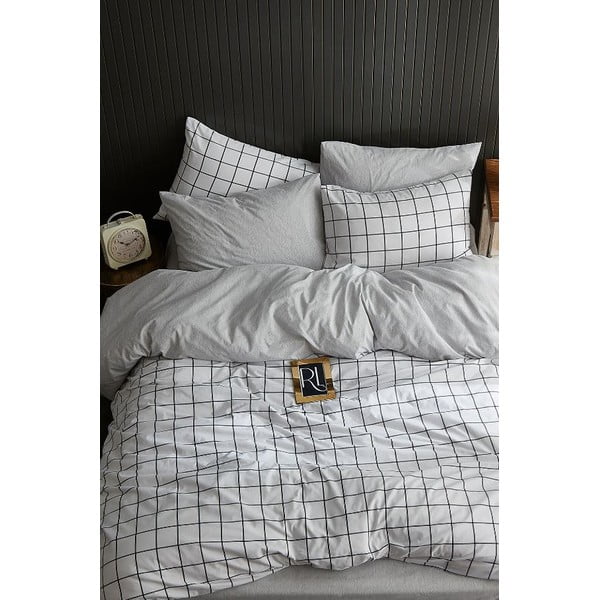 Bílé 4dílné prodloužené povlečení na dvoulůžko s prostěradlem 200x220 cm Geometric – Mila Home