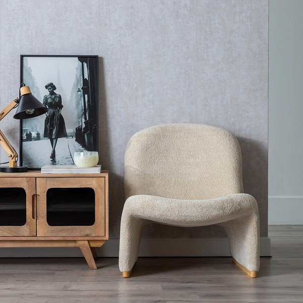 Béžové křeslo z textilie bouclé – Ixia-image-1