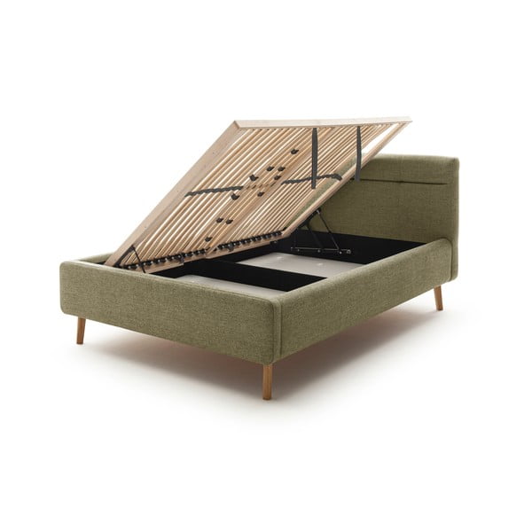 Zelená čalouněná dvoulůžková postel s úložným prostorem s roštem 140x200 cm Lotte – Meise Möbel-image-4