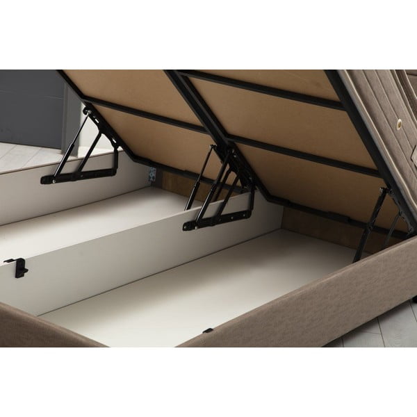 Hnědá čalouněná dvoulůžková postel s úložným prostorem a roštem 140x200 cm Orina – Kalune Design-image-1