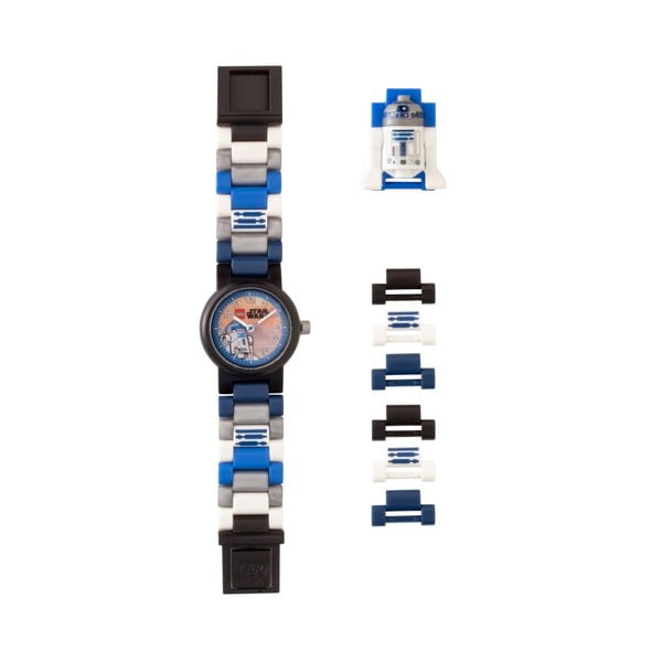 Dětské modro-černo-bílé hodinky s figurkou LEGO® Star Wars R2D2
