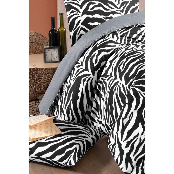 Černobílé bavlněné povlečení na dvoulůžko/prodloužené s prostěradlem 200x220 cm – Mila Home-image-1