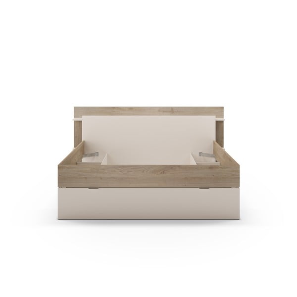 Dvoulůžková postel v dekoru dubu s úložným prostorem bez roštu v bílo-přírodní barvě 160x200 cm Albo – Marckeric-image-3