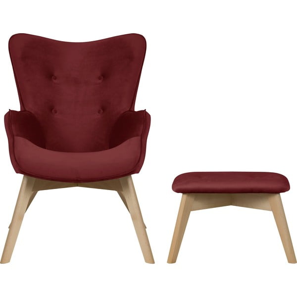 Červené sametové křeslo s podnožkou Niko – Ropez-image-2