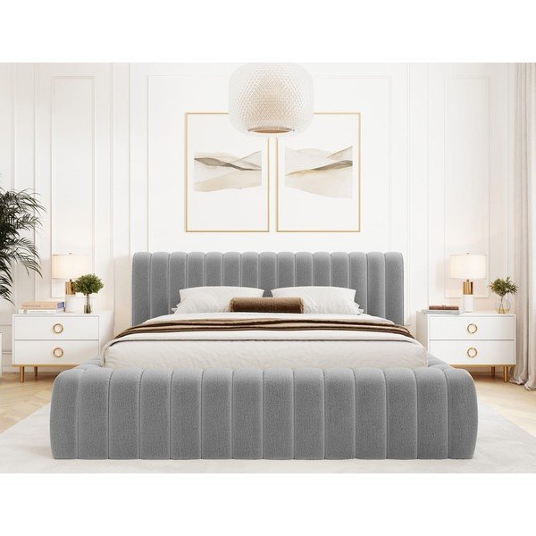 Světle šedá čalouněná dvoulůžková postel s úložným prostorem s roštem 180x200 cm Carilla – ELTAP-image-3