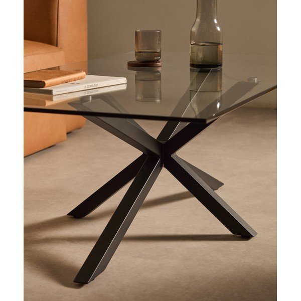 Černý konferenční stolek se skleněnou deskou 70x130 cm Argo – Kave Home-image-2