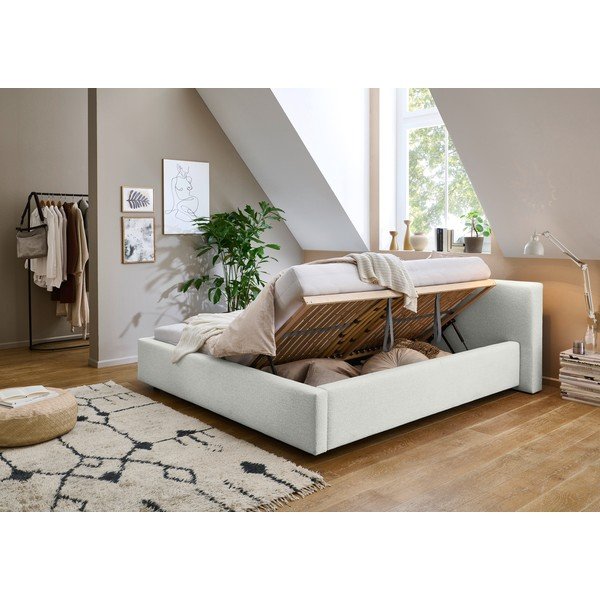 Bílá čalouněná dvoulůžková postel s úložným prostorem s roštem 160x200 cm Cube – Meise Möbel-image-1