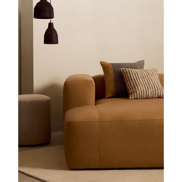 Hnědá kožená pohovka 210 cm Blok – Kave Home-image-1