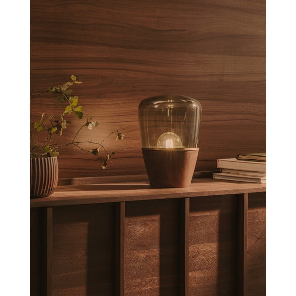 Zelená/v tmavě přírodní barvě stolní lampa se skleněným stínidlem (výška 30 cm) Silex – Kave Home-image-1