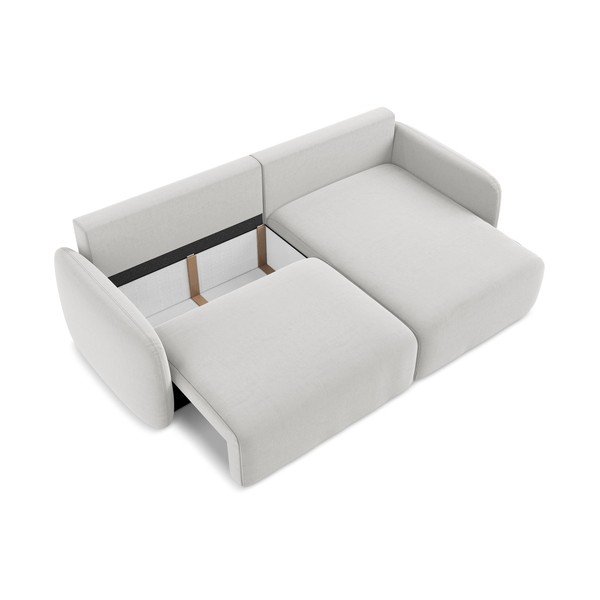 Světle šedá sametová rozkládací/s úložným prostorem rohová pohovka (pravý roh/s lenoškou) Kalena – Makamii-image-4