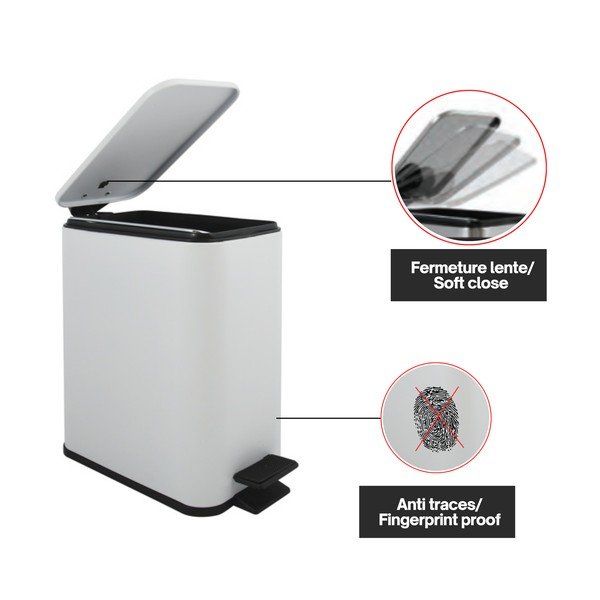 Matně bílý nášlapný ocelový odpadkový koš 5 l   Erik – Spirella-image-4